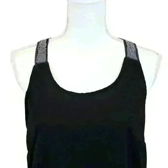 Fun & Flirt Black Chiffon Tank Top w/Beaded Straps and Racer Back Size Medium - Picture 5 of 8